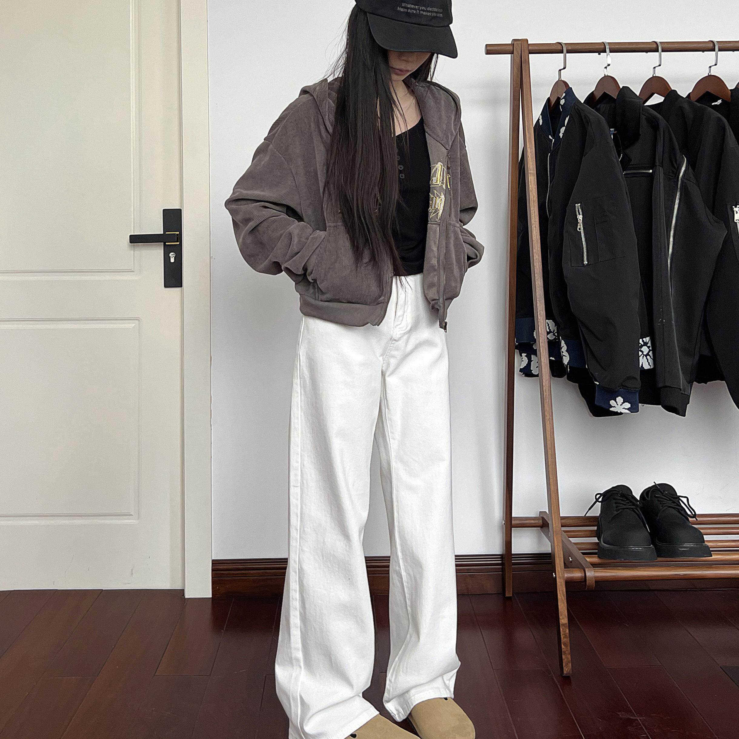 A417ANK6294-2春季白色微喇修身牛仔裤男女百搭款休闲长裤p45，女装牛仔裤，电商A417A