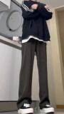 A417ABK81P45铆钉黑色裤子男潮牌高级感cleanfit西裤垂坠感，男装西裤，电商A417A
