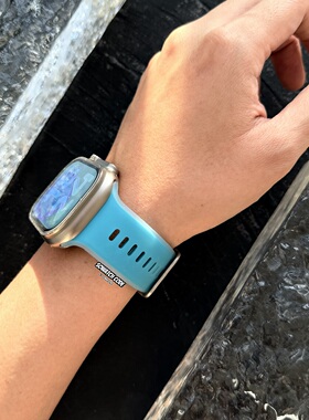 SOWHATLAB适用iwatch11代46mm夏天透明迈阿密蓝色表带AppleWatch