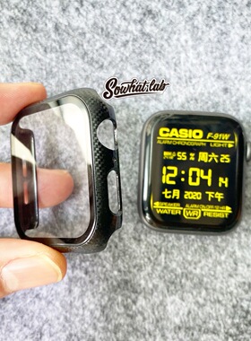 适用Applewatch7碳纤维冰川透明iwatch保护钢化膜表壳防摔23456代