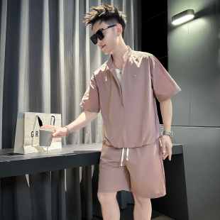 TZ10-P98控145 夏季假二件社会小伙工装套装夏装韩版运动服A
