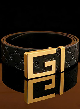 酷奇豆男士头层牛皮皮带G扣商务百搭时尚帅气平滑扣奢华字母腰带