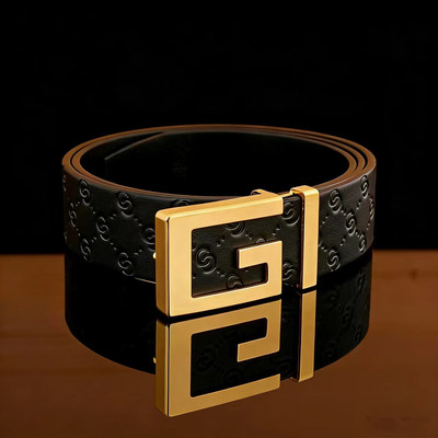 酷奇豆男士头层牛皮皮带G扣商务百搭时尚帅气平滑扣奢华字母腰带