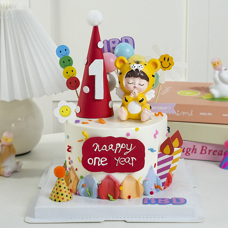 生肖虎男女孩宝宝周岁百日宴蛋糕装饰摆件一岁生日派对甜品台配件