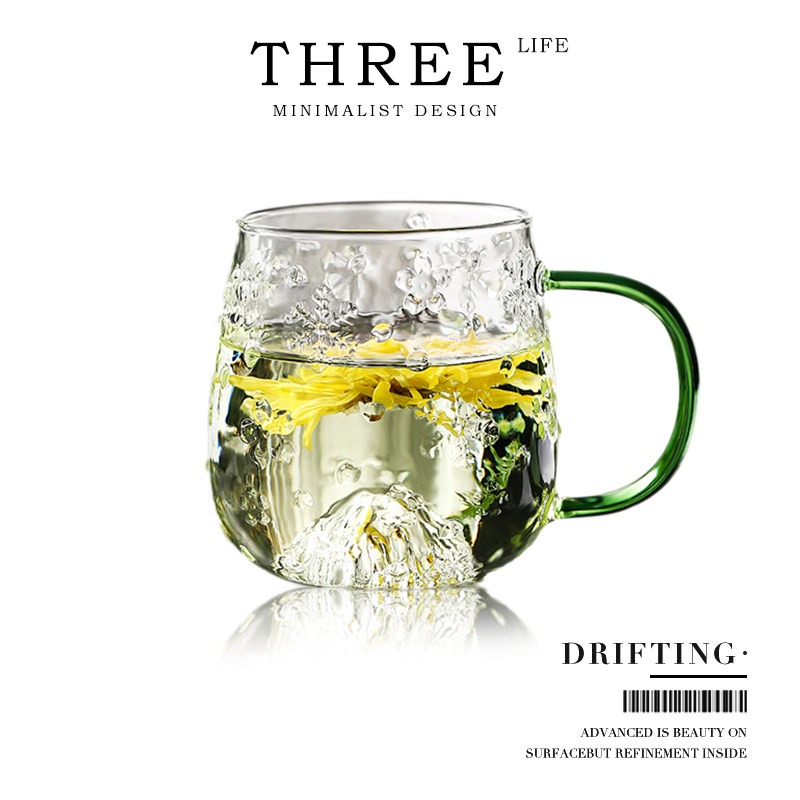 Tlife·Drifting·玻璃水杯耐热高温日式家用带把高档茶杯 | 飘雪