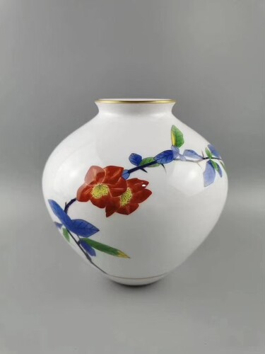 日本陶瓷花瓶香兰社制 皇室御用 花瓶 花器 经典器型 茶花绘 全新