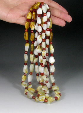 新疆和田玉◆1.52米◆134.1克黄皮鸡骨白籽料原料原石-项链◆籽玉