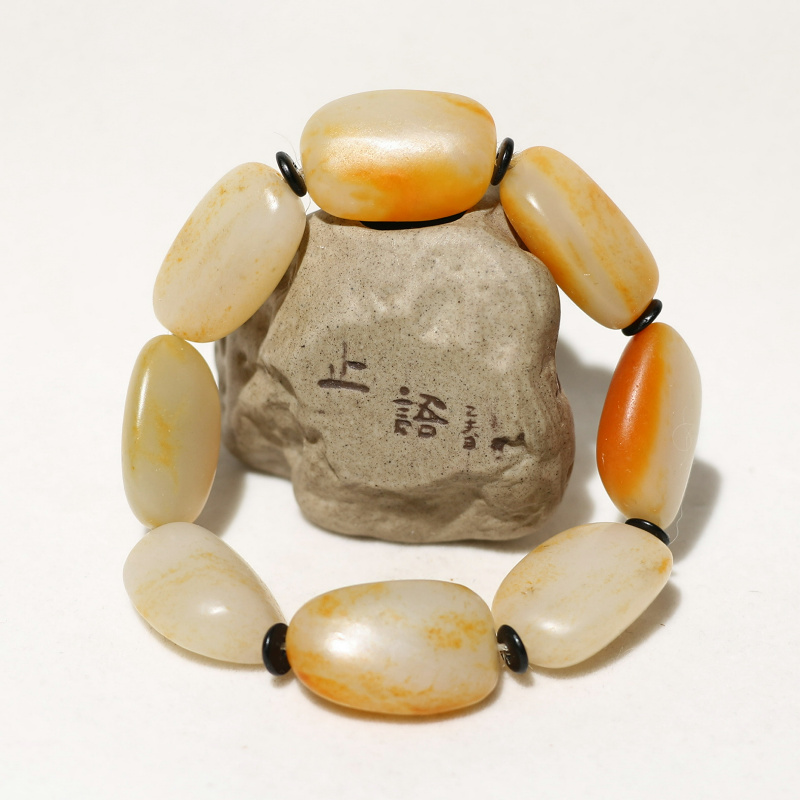 细腻81.46克白玉手链手串新疆和田玉籽料原石原料