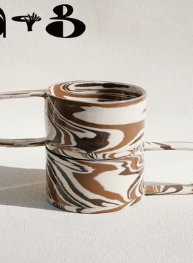 telos| 手工限定 小众大理石绞胎纹路长把手陶瓷马克杯咖啡杯