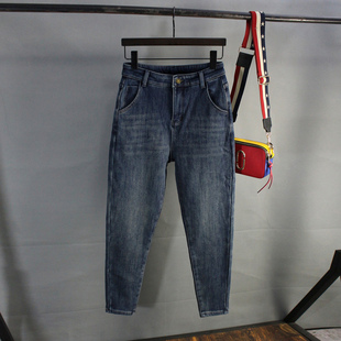 2025冬季 女加绒加厚小脚哈伦牛仔裤 胖mm弹力萝卜裤 韩版 保暖 大码