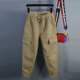 女宽松工装 卡其色哈伦束脚弹力休闲显瘦加绒加厚保暖胖mm松紧腰 裤