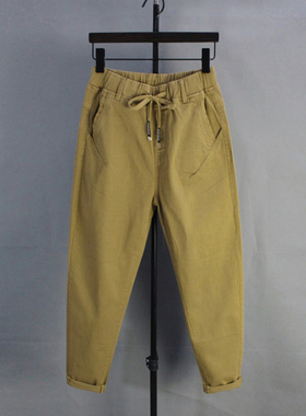 女小脚哈伦休闲裤大码松紧腰卡其色垮裤宽松弹力萝卜裤春夏长裤潮