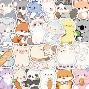 治愈动物贴纸卡通ins创意手账204张可爱儿童猫咪狗笔记本电脑装 饰