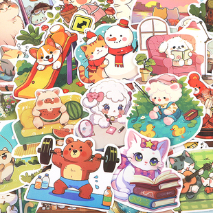 卡通小动物 饰儿童小熊兔子熊猫贴画 一天贴纸创意可爱diy手账装