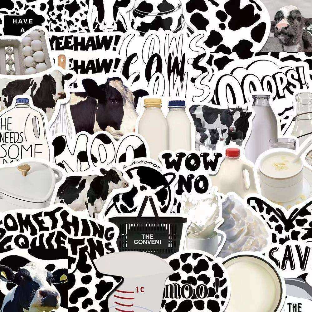 65张黑白奶牛贴纸英文个性创意DIY行李箱笔记本电脑手机手账装饰