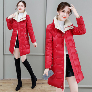 冬季免洗羽绒服女2022年新款时尚修身小个子中长款收腰亮面红外套