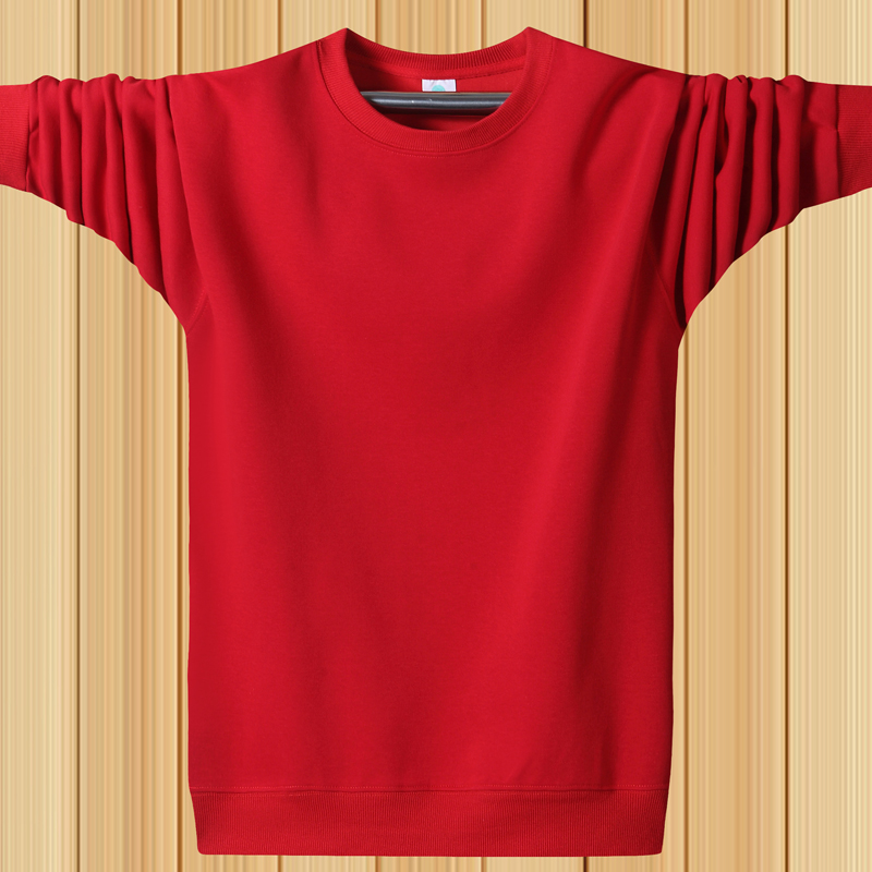 圆领卫衣男薄款纯棉运动春秋冬纯色加绒加厚长袖t恤本命年大红色