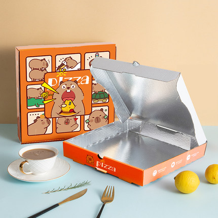 原创卡通瓦楞热销商用披萨盒子pizza打包外卖一次性食品铝膜保温