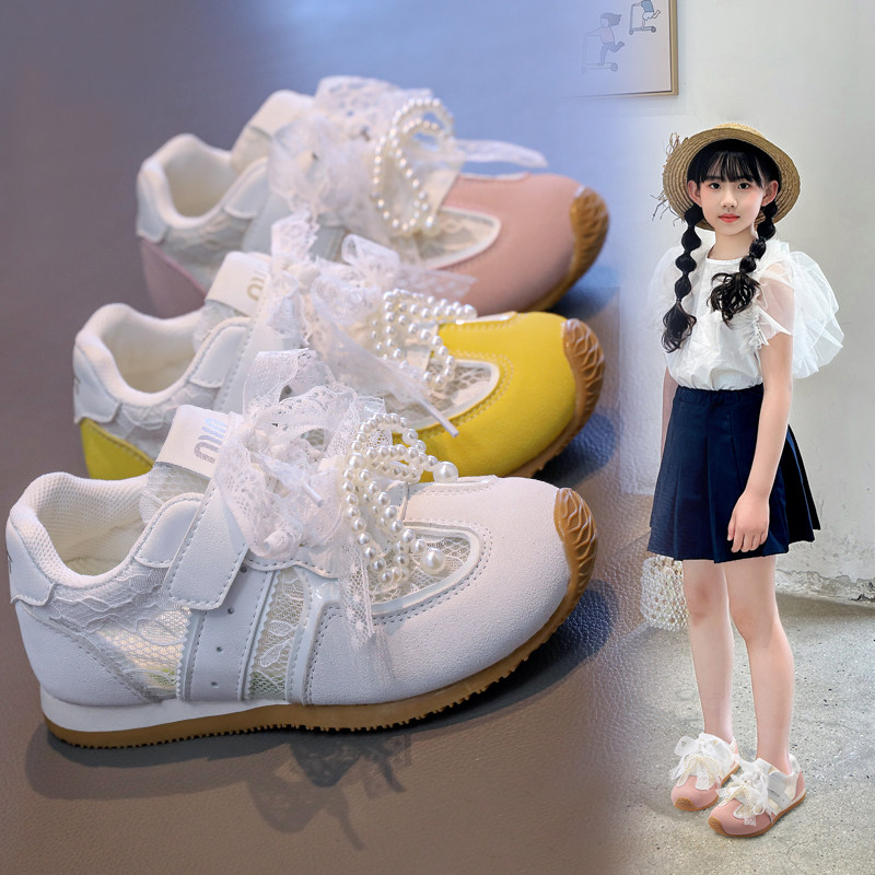 女童蕾丝德训鞋2026夏季新款小女孩百搭阿甘鞋网面休闲板鞋运动鞋