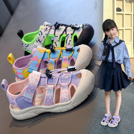 儿童运动凉鞋2025夏季韩版女童包头迷彩框子鞋软底中童男孩溯溪鞋