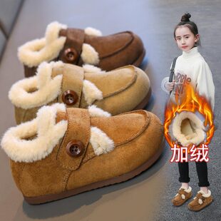 童鞋女童棉靴冬季男童加绒勃肯短靴中大童宝宝保暖棉鞋儿童雪地靴