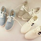 文艺范白色帆布鞋 女韩版 系带两道杠小白鞋 2022夏新款 休闲板鞋 平底