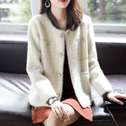 2025春秋季新款仿水貂绒宽松毛衣外套女短款韩版针织开衫洋气外穿