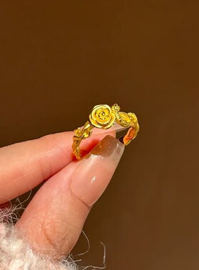 古法仿真黄金色指环玫瑰与蛇戒指