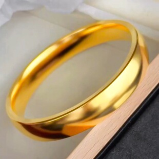 正品沙金工艺仿真黄金色999里外一色光面泥鳅背轮胎手镯宽版手环