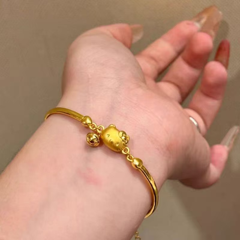 正品沙金工艺仿真24k足金黄金色hello Kitty凯蒂猫手链女款手镯