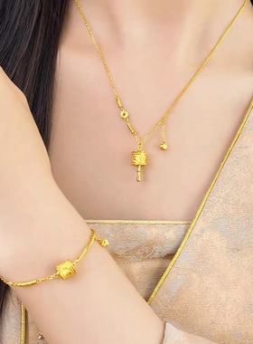 金店同款仿真黄金转金筒项链