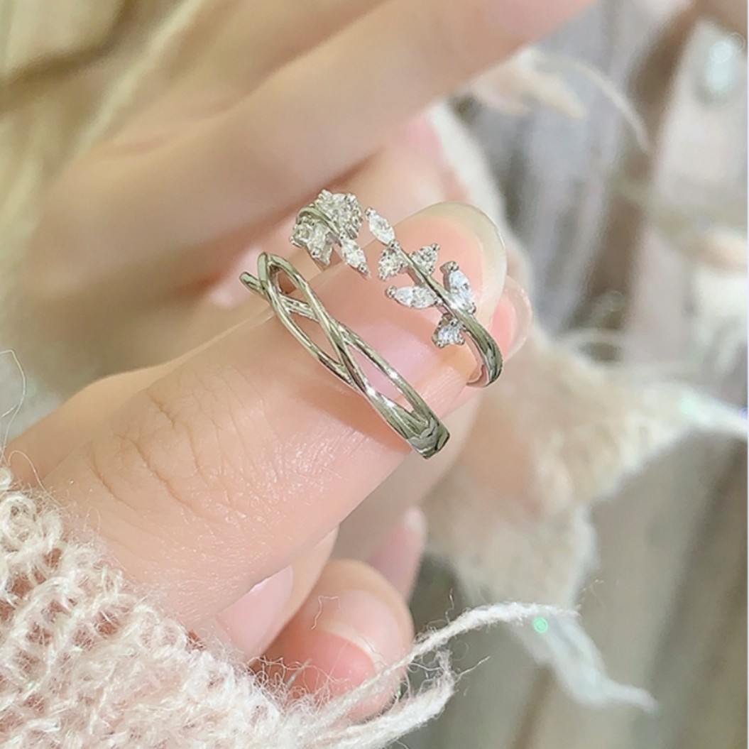 藤萝绮梦S999纯银情侣对戒森系小众设计戒指开口可调节手环手饰品