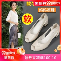 Giày sandal nữ mùa hè có chất liệu da mềm mại thoải mái thời trang 40 tuổi 50 trung niên dày có miệng cá mới 2019 - Sandal sandal nữ đế thấp