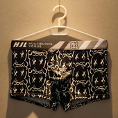 冰丝内裤 底裤 男士 透气舒适四角裤 2条装 印花男生平角裤 薄款 头个性