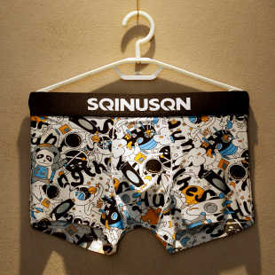 透气平角裤 薄款 青年个性 可爱卡通四角短裤 衩 3条冰丝男士 头裤 内裤