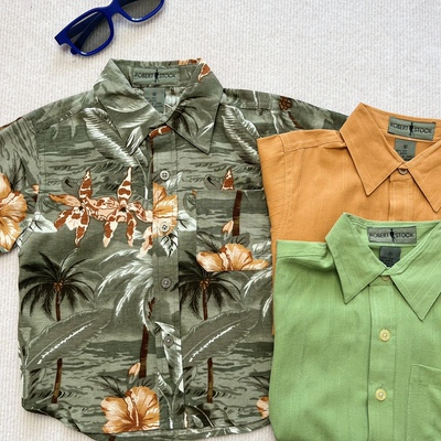 原 Robert stock 宝宝真丝短袖复古度假风夏季休闲上衣0-3岁2薄款