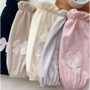 韩版时尚护袖2025秋冬新款加长加大女款刺绣领结绒布防污袖头袖套