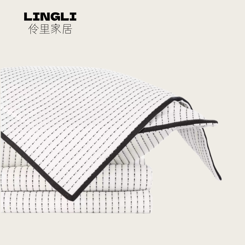 LINGLI 现代条纹黑白儿童样板间家居软装床上用品四件套床品4件套