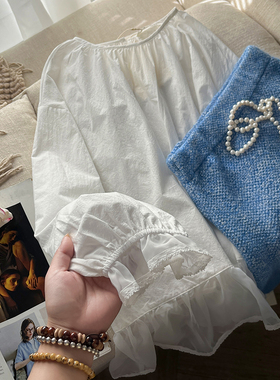 CoMo新款秋季时尚韩版ins潮百搭拼接蕾丝花边长袖纯色衬衫女1120