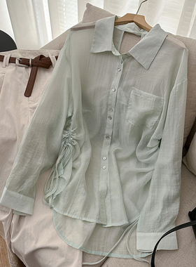 1CoMo 新款天丝混纺韩版设计感显瘦爆款舒适凉爽小众抽绳衬衫1158