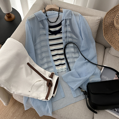 1CoMo 新款薄款时尚休闲百搭韩版显瘦舒适ins常规防晒衬衫8489