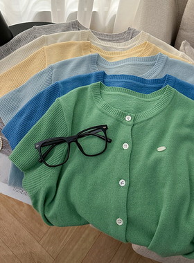 1CoMo 全羊毛简约时尚基础百搭柔软舒适韩版显瘦圆领短袖开衫5808