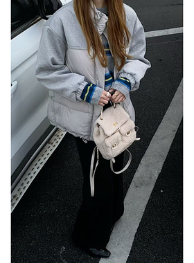 CoMo 撞色拼接羽绒服女秋冬宽松韩系休闲款保暖加厚面包服5727