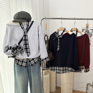 卫衣宽松洋气休闲韩版 1CoMo 秋冬长袖 百搭时尚 假两件拼接0028 新款