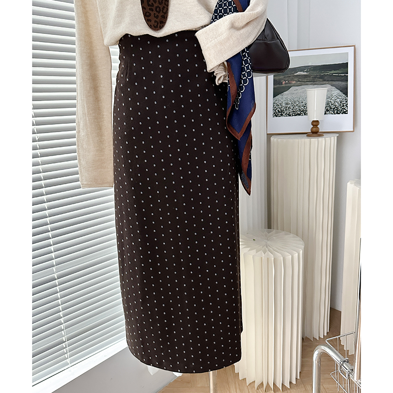 1CoMo 新款百搭时尚日常气质显瘦休闲中长款秋冬波点直筒裙97068