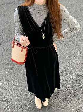 CoMo 2025秋冬新款高级感韩系长裙设计感百搭连衣裙两件套0833