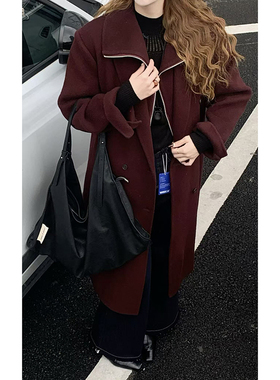 CoMo 复古双面呢羊毛大衣女秋冬中长款毛呢外套时髦保暖364-010