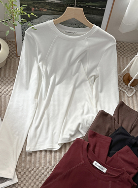 1CoMo 新款长袖打底显瘦时尚百搭修身纯色韩版插肩圆领T恤68101