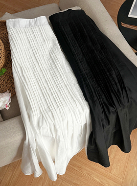 1CoMo 新款百搭时尚韩版设计感爆款气质显瘦中长款打条半身裙2666