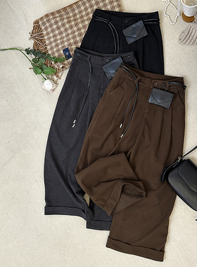 1CoMo新款百搭时尚极简风纯色微弹力高腰显瘦韩版腰包休闲阔腿630